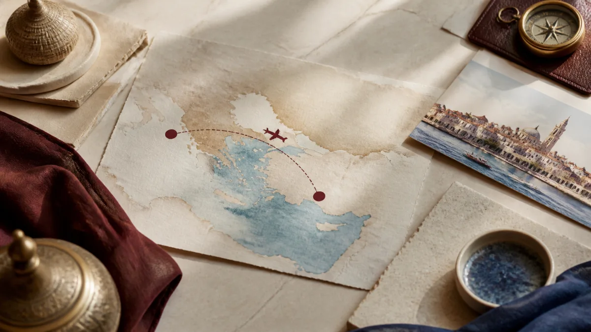 Editorial travel still life representing a Turkey and Croatia comparison