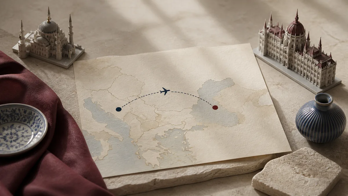 Editorial travel still life representing a Turkey and Hungary comparison